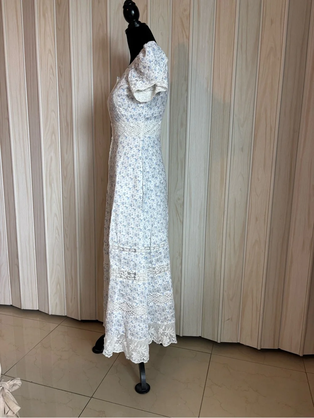 LoveShackFancy White with Light Blue Floral Puff-Sleeve Maxi Dress - Picture 5 of 8
